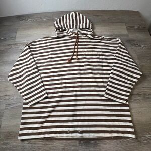 Exp Jeans Hoodie Mens Medium Brown White Striped Pullover Pocket Grommet Y2K
